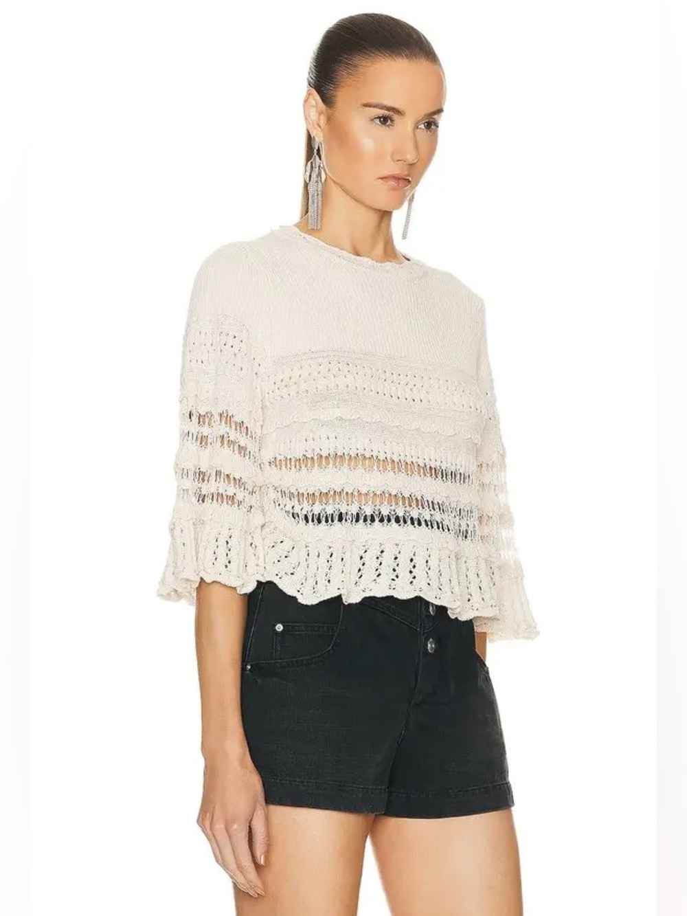 ISABEL MARANT ETOILE Frizy Crochet Knit Cropped Sweater Top- size FR 38/US 4-6 - Picture 3 of 10